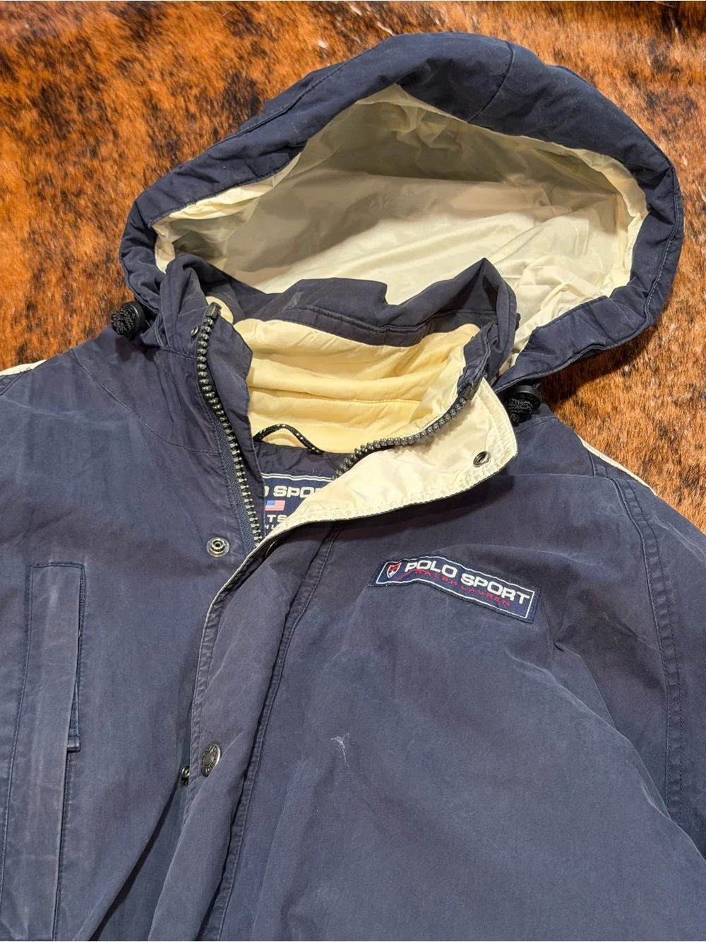 Vintage Polo Sport Ralph Lauren Sportsmans Parka Jacket Mens L Navy Puffer 90s